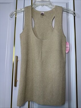 Ribbed Bodycon Tank Top in Tan and Gold